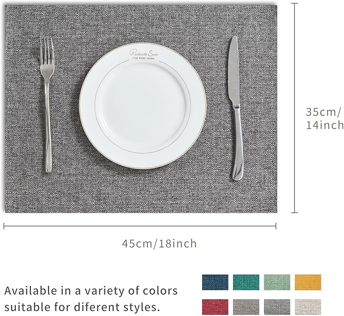 BALCONY & FALCON Placemats Set of 4 Faux Linen Cloth Place Mats Washable Waterproof Wrinkle Resistant Table Placemats for Dining Kitchen Farmhouse Indoor & Outdoor Use(Gray, 13.8”x 17.7”
