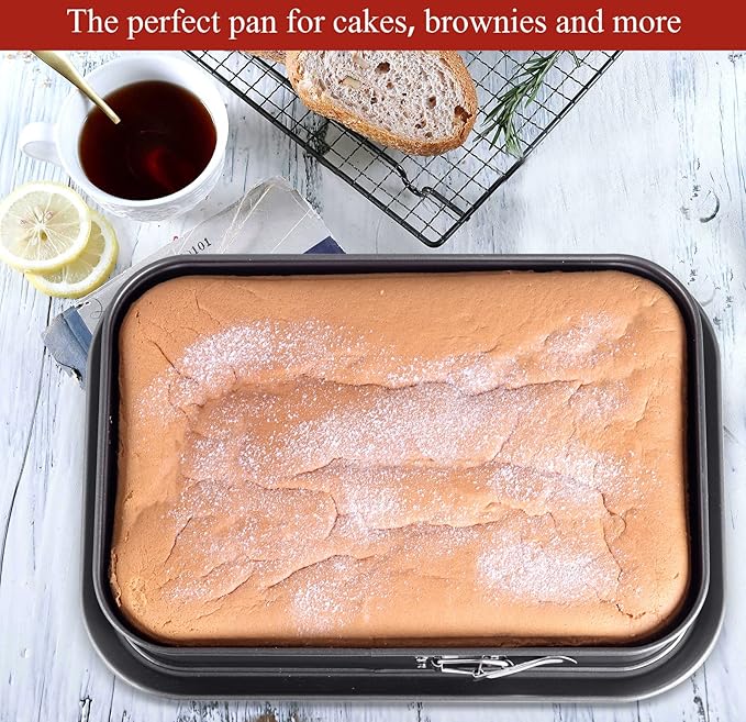 Kenond Large Springform Cake Pan, 14 x 11-Inch Rectangle Cheesecake Pan, Tiramisu Bakeware with 50Pcs Wax Paper, 3Pcs Spatula Set, Non-Stick Baking Pan Mold Leakproof
