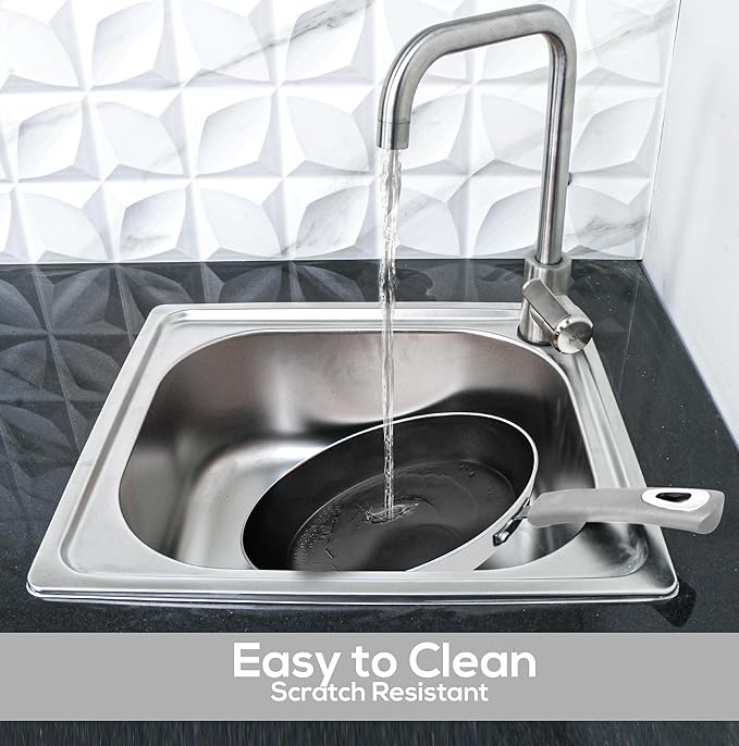 Utopia Kitchen Nonstick Cookware 3 Piece Set, Non-Stick Frying Pans with Induction Bottom, 8, 9.5 & 11 Inches Frying Pans with Bakelite Handles, PFOA Free, Silver & Black