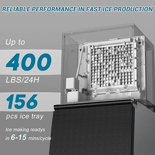 Commercial Ice Maker Machine - 500LBS/24H High Production, 350LBS Large Storage Bin, 156 Ice Cubes in 6-15 Mins | Stainless Steel Industrial Ice Maker for Restaurant, Bar, Cafe, Hotel, Event Venue