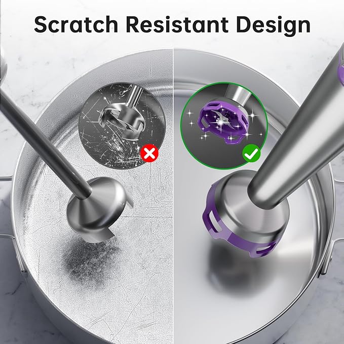 Immersion Blender Handheld Corded Hand Blenders Set 1100W, Trigger Variable Speed 5 in 1 Stick Emulsifier with Chopper, Whisk and Frother for Soup, Baby Food and Smoothies, Purple