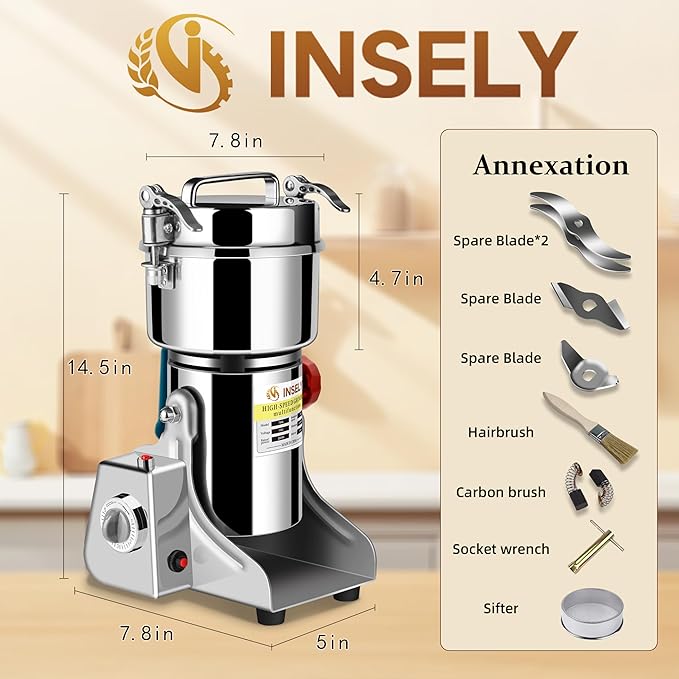 750g Grain Mill, flour mill grinder for home, Electric Stainless Steel Grain Grinder for Wheat, Spices, coffee,Corn and Other Dry Food Grinders for Kitchen