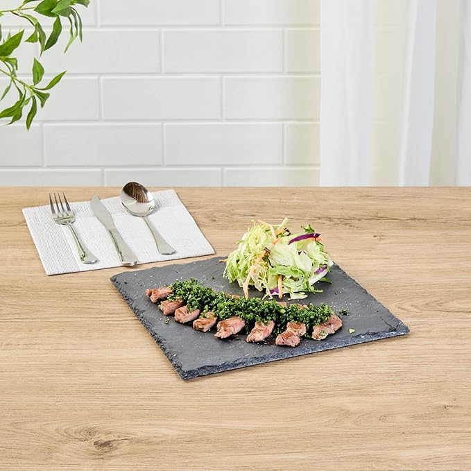 Restaurantware Slate Serving Tray 1 Pack of 10 x 10" Foam Feet Charcuterie Stone Plate Rustic Edges Freezable Black Square Serving Display Cheese Board for Kitchen, Gourmet, Dining, Parties