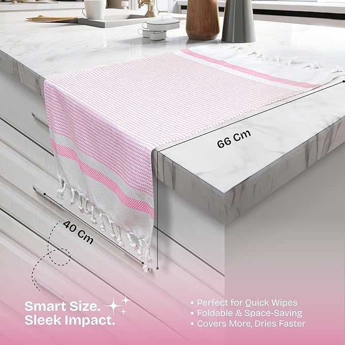 Pink Turkish Kitchen Towels 16x26 Inch, 5 Pack, 100% Cotton, Ultra Absorbent, Soft, Fast Dry, Machine Washable, Dish Towel with Tassels for Drying Dishes, Cleaning, Everyday Use
