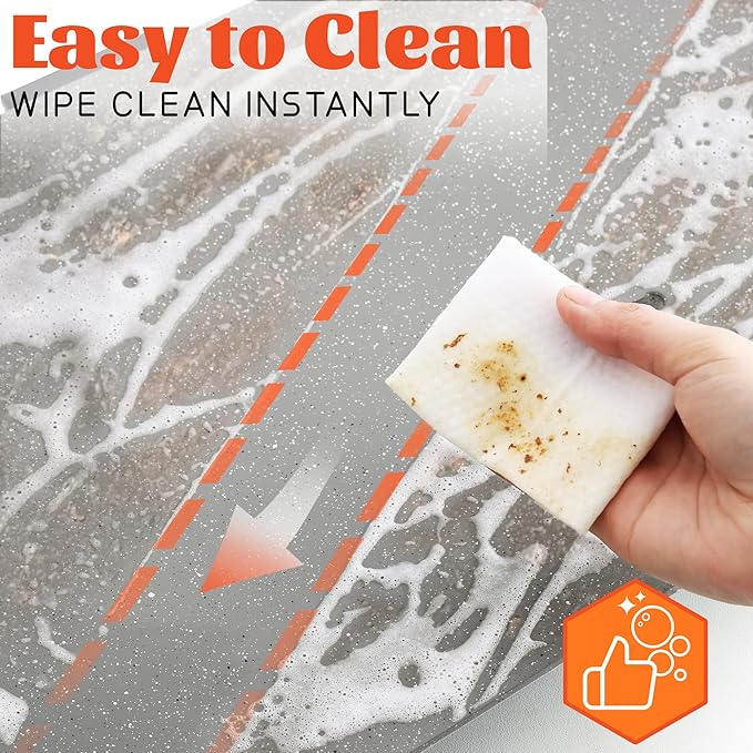 12x20inch Electric Griddle by BBQ Masters, 1700W Fast Even Heating, ILAG Granite Nonstick, Sloped Cooking Surface, Frameless Design for Easy Cleaning, Great for Family Gatherings, Grey