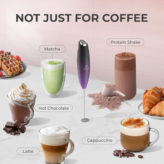 Zulay Kitchen Milk Frother Handheld Electric Whisk with AA Duracell Batteries – Durable Drink Mixer for Coffee, Lattes, Cappuccinos & More - Galaxy