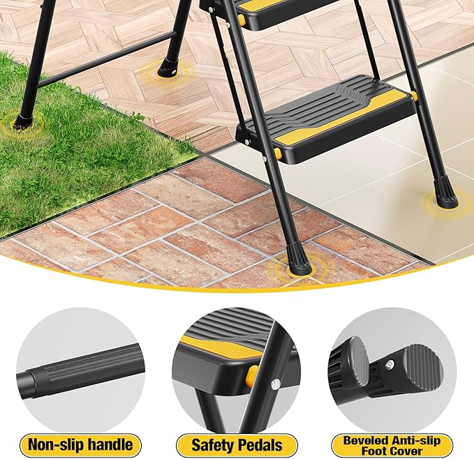 4 Step Ladder, Heavy-Duty Pass 800lb Capacity Test, Wide Anti-Slip Steps & Secure Handrail Compact, Folding Step Stool Portable Design for Home, Kitchen, Office, Pantry, Closet Use, Black