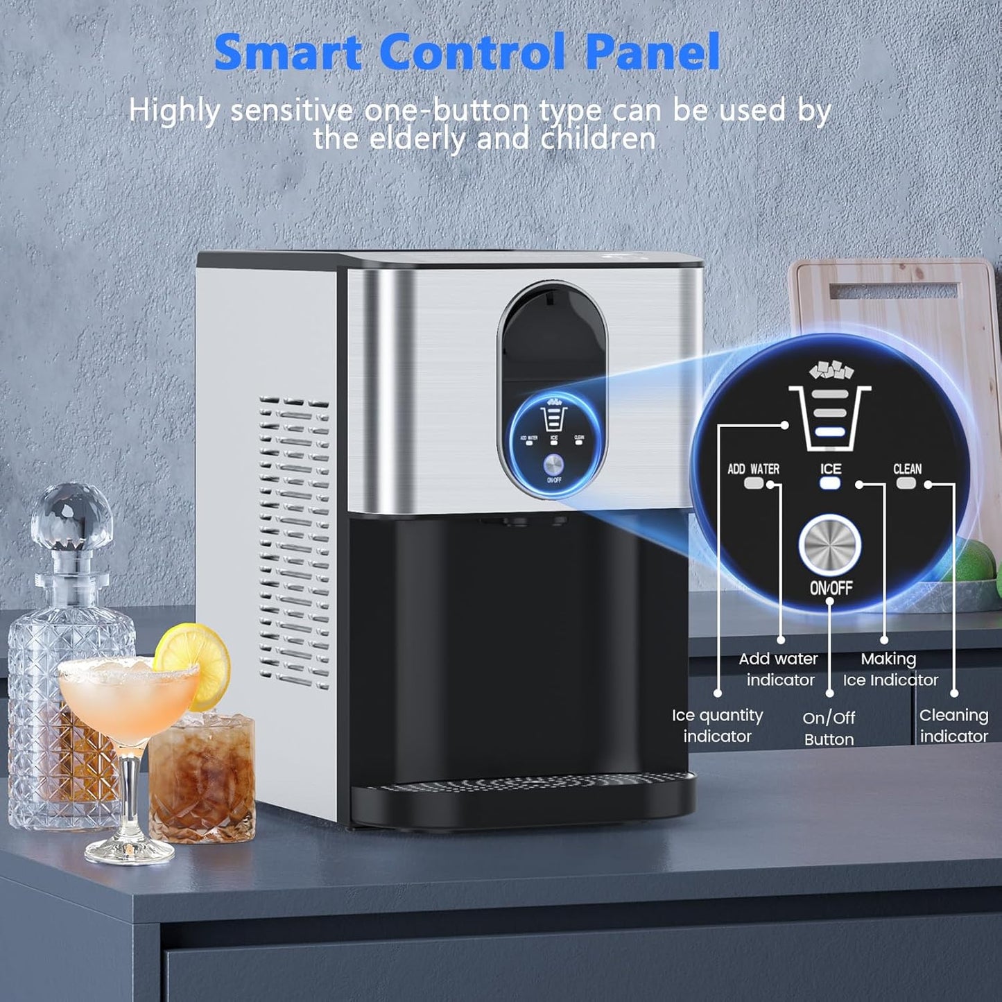 Nugget Ice Makers Countertop, Self-Dispensing Pellet Ice Maker, 44Lbs/24H, Portable Pebble Ice Maker Machine with Self-Cleaning, Soft Chewable Ice Makers for Home Kitchen Office, Silver