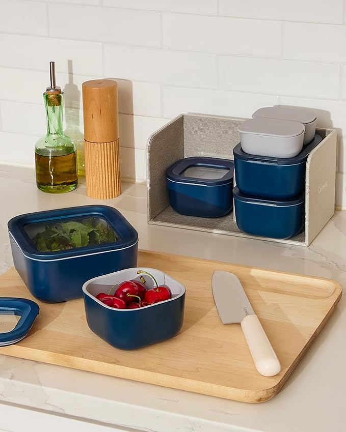 Caraway 25pc Glass Food Storage Set - Storage Containers for Food - Non-Toxic Ceramic-Coated Glass - Air Release Technology - Compact & Stackable Design - Sage