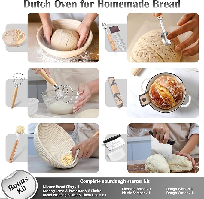 E-far Enameled Dutch Oven Pot for Bread Baking, 6QT Enameled Cast Iron Cookware with Self-Basting Lid & Sourdough Bread Baking Supplies, Heavy Duty Casserole Pot & Dual Handles-White