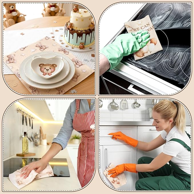 36 Pcs Baby Shower Reusable Paper Towels Rolls Washable Bulk We Can Bearly Wait Baby Teddy Bear Kitchen Towels Paperless Reusable Cloth Cotton Napkins with Cardboard for Kitchen Bathroom