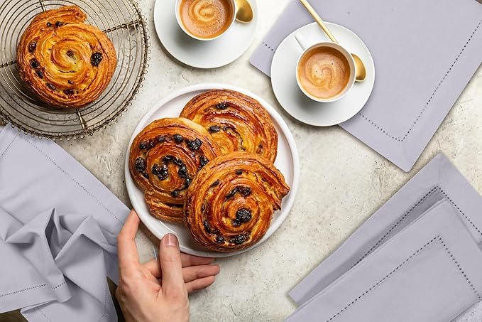 Bedding Craft Cotton Cloth Dinner Napkins Set of 12 – 18x18 Lavender Blue with Frayed Fringe – Machine Washable Fabric Napkins for Weddings, Baby Showers, Parties & Dining Tables