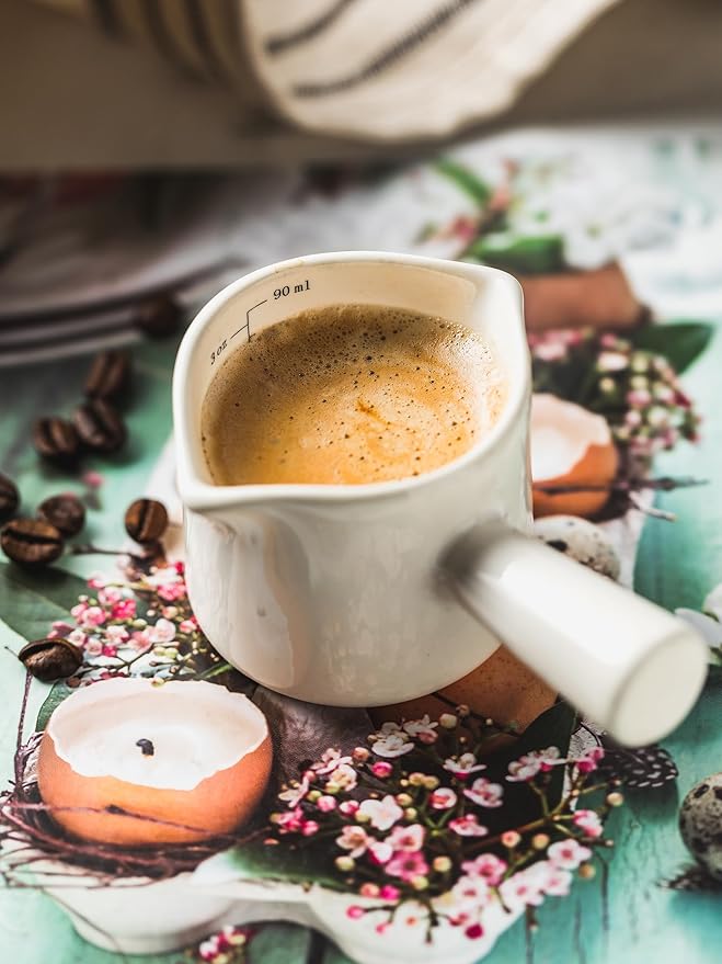 Espresso Measuring Cup, Ceramic Espresso Cup Double Spouts Expresso Shots Cup with Handle, Espresso Accessories, 3 Oz/ 90 Ml, White