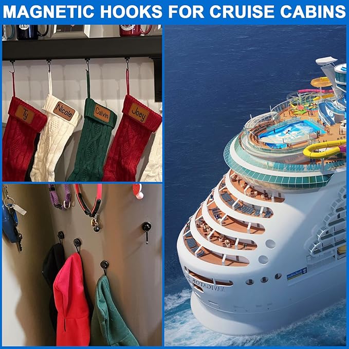 LOVIMAG Hooks, 110lbs+ Magnetic Magnet Hook 2025 Cruise Cabin Ship Essentials Heavy Duty Strong Refrigerator Fridge Hanging for Classroom Beach Vacation Kitchen Grills Home Mug Hanger (3 Pack), Black