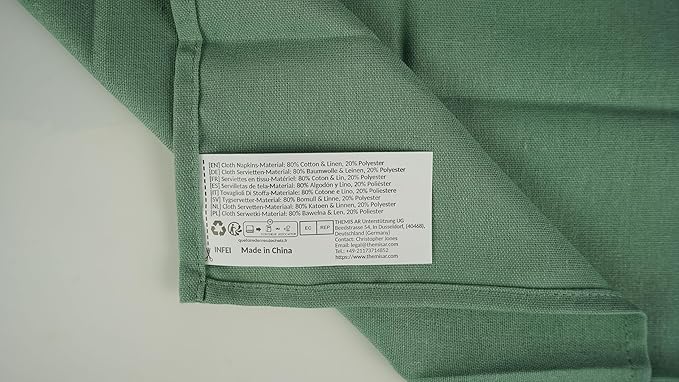 Solid Color Linen Blended Thin Dinner Cloth Napkins - Set of 12 (40 x 40 cm) - for Events & Home Use (Sage Green)