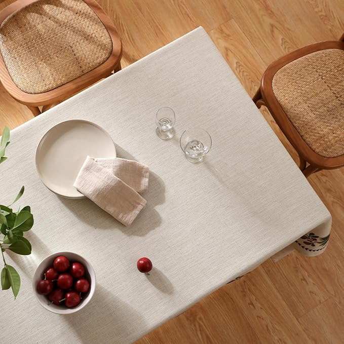 Christmas Tablecloth for Rectangle Tables,Linen Table Cloth with Leaves and Pinecones Pattern,Heavy Durable Table Cover for Dining Thanksgiving Kitchen Party Banquet Christmas,55"*71"