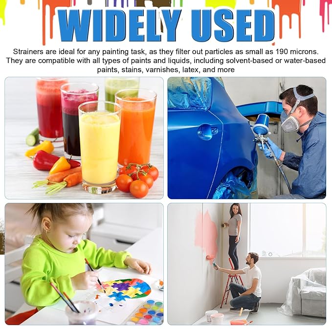 100 Pack of Premium Paint Strainers with 190 Micron Fine Mesh Filters - 3D Printing Ultra-Flow Blue Nylon Cone Strainers for Paint and Fluid Filtration