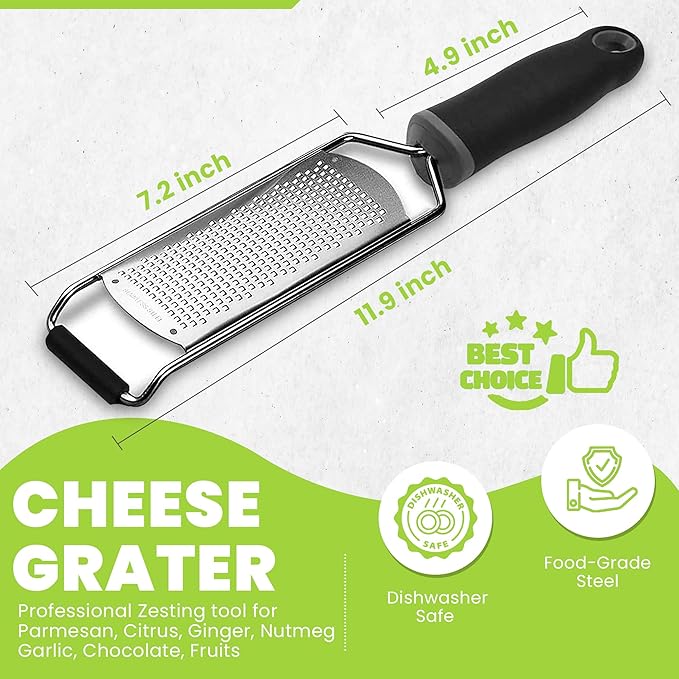 Stainless Steel Ultra Fine Cheese Grater Great for Hard Cheeses, Chocolate, Nutmeg, and Lemon Zest - EJKJ Kitchenware