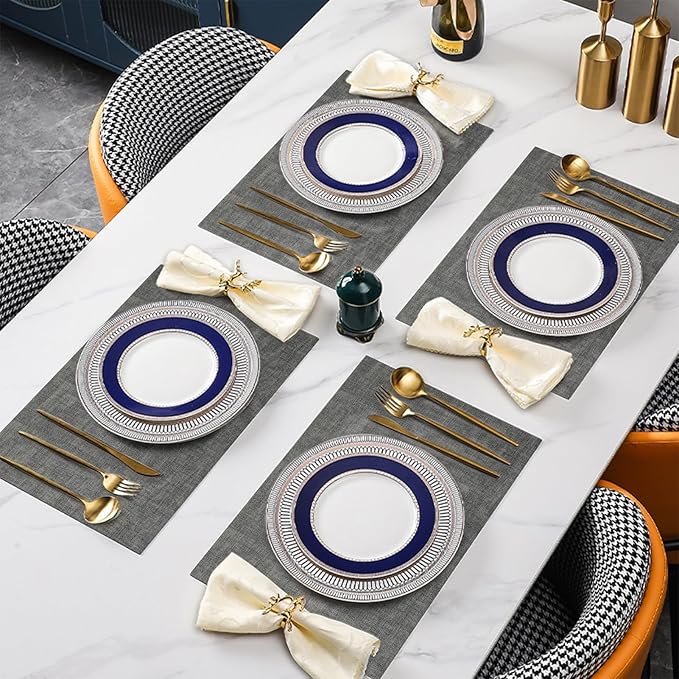 SUEH DESIGN Faux Leather Placemats Set of 6, Wipeable Place Mats Heat Resistant Table Mats Waterproof Dining Table Placemats for Indoor Outdoor Kitchen Dining Table