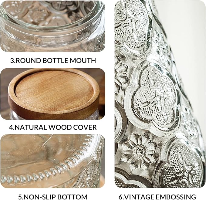 35oz/1000ml Glass Storage Jars with Nature Wood Lids, Airtight Food Storage Containers for Kitchen Organization, Large Capacity for Cookie, Pasta, Sugar, Flour, Cereal - Set of 2