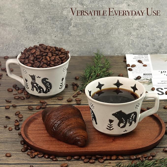 Ceramic Coffee Mug, 12 oz Novelty Unique Teacup with Large Handle, Stoneware Cup for Tea Mocha Latte Cappuccino Espresso (Fox)