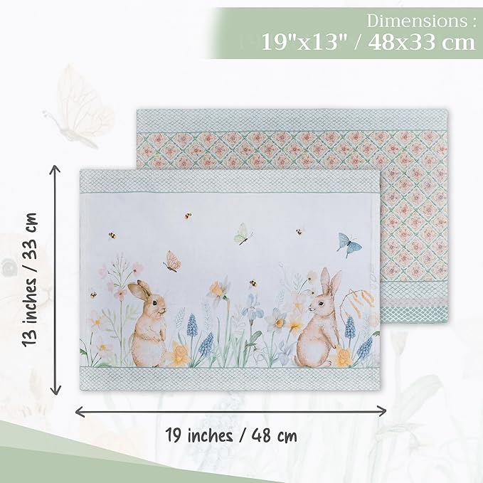 Maison d' Hermine Placemats Set of 4 100% Cotton Washable Cloth Place Mats, Reusable Table Mats for Kitchen Dining Decoration, Party, Wedding, Restaurant Spring/Summer (Easter Dew, 13" x 19")