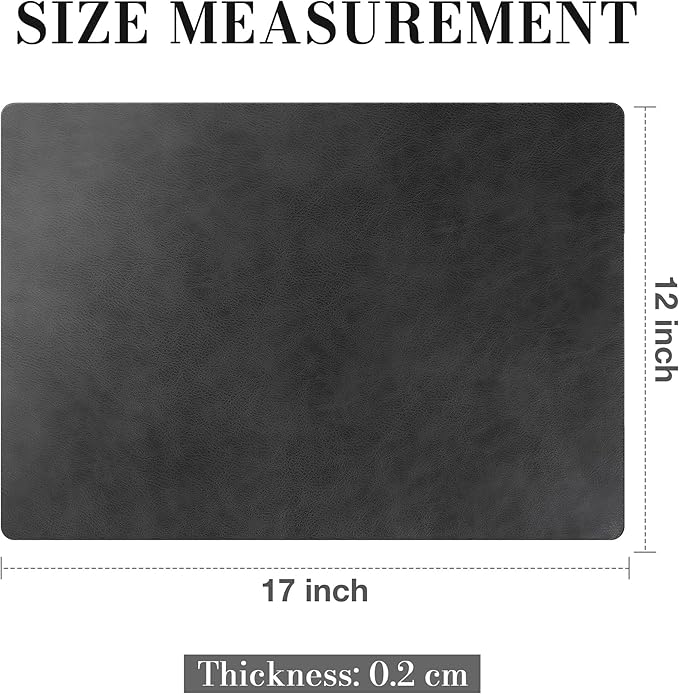 Roxifina Faux Leather Placemats Set of 6 - Vinyl Placemats Wipeable Waterproof Oil-Proof PU Place Mats Heat Resistant Reversible Table Mats for Dining, Kitchen, Outdoor, 12 x 17 Inch (Black)