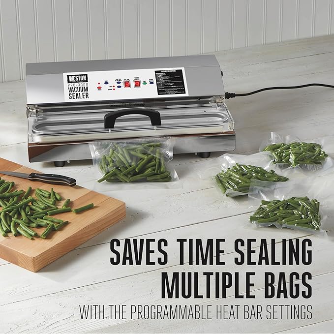 Weston Brands Vacuum Sealer Machine for Food Preservation & Sous Vide, Extra-Wide 5mm Bar for Sealing Bags up to 15" Wide, 1020 Watts, Programmable, Pro-3000, Stainless Steel (65-0420-W)