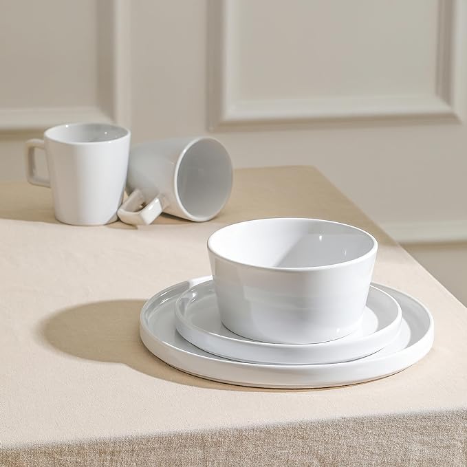 Stone Lain Celina Stoneware 32-Piece Dinnerware Set, White Glossy, Service For 8