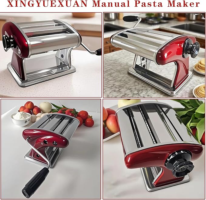 XINGYUEXUAN Manual Pasta Maker - Stainless Steel Noodle Machine with 2mm/4mm Cutters, Hand Crank for Homemade Spaghetti & Fettuccine
