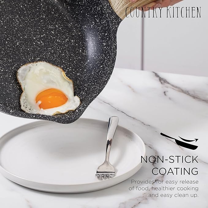 Country Kitchen Non-Stick Cast Aluminum Cookware Set - Durable Kitchen Cookware for Everyday Cooking, Grey, 11 Pc.