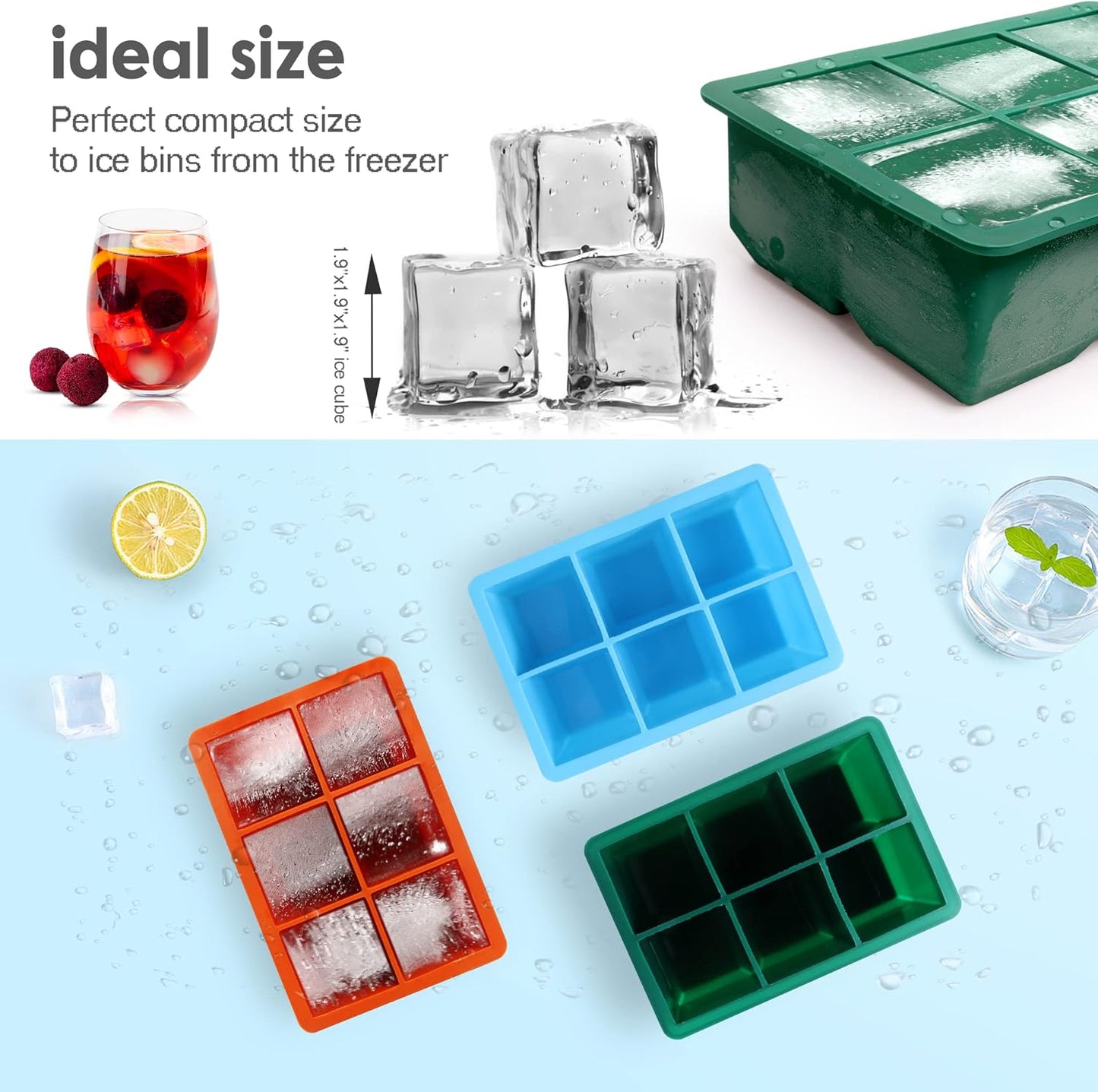 Silicone Ice Cube Trays 3 Pack - Large Size Silicone Ice Cube Molds with Leak Proof Removable Lid Square Ice Cube Tray And BPA Free for Cocktail,Whiskey, Stackable Flexible Ice