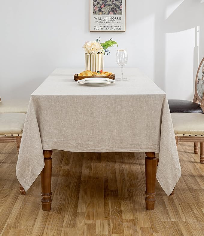 Linen World Linen Tablecloth, 100% French Linen Natural Tablecloth 132" x 90" Inch, Washable Rectangular Tablecloth for Dining, Outdoor, Weddings and Restaurants, Decorative Valentine Easter