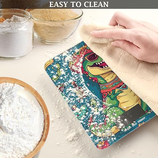 Blue Dinosaur Cactus Food Scale Kitchen Digital Scale Food Ounces and Grams Dieting Baking Cooking Waterproof Glass Panels LCD Display,4 Units Tare Function