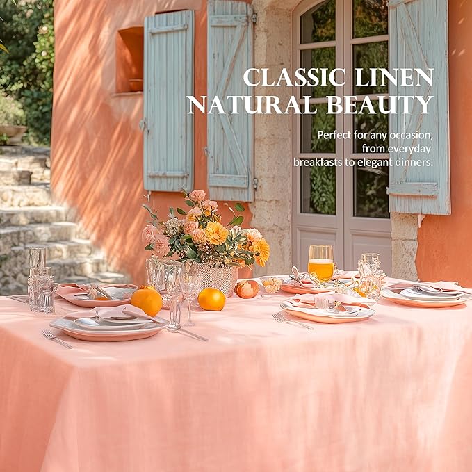 Linen World Linen Tablecloth,100% French Natural Flax Tablecloth 90" x 90" Inch,Washable Square Table Cloth for Dining,Outdoor,Weddings and Restaurants,Decorative Christmas,Peach Pink