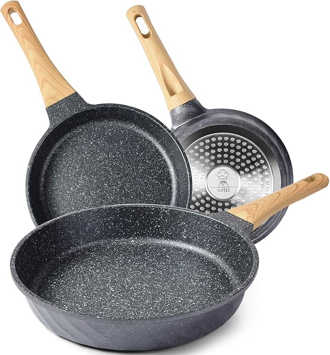 Frying Pans Nonstick, Induction Frying Pan Set Granite Skillet Pans for Cooking Omelette Pan Cookware Set with Heat-Resistant Handle, Christmas Gift for Women (8" &9.5" &11")