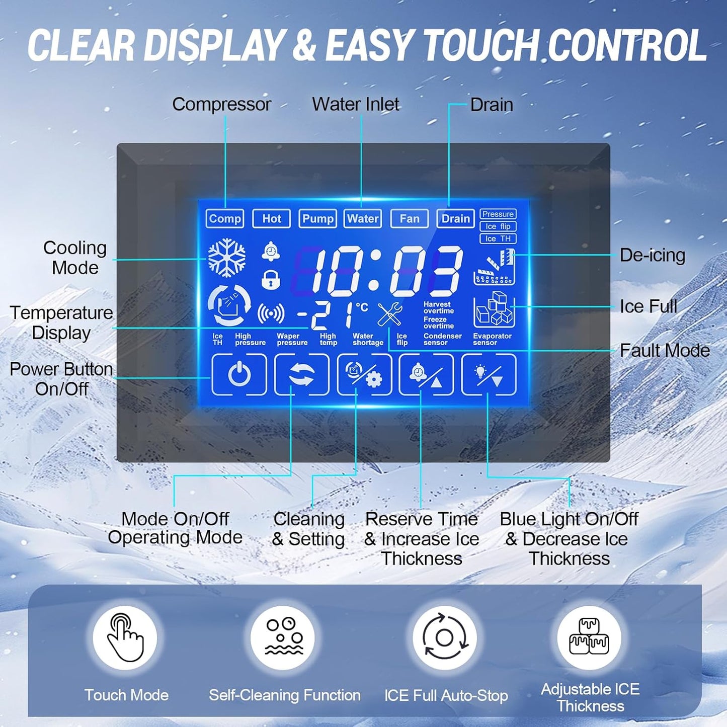 Ice Machine Commercial Ice Maker Machine, 400 Lbs/24H Industrial Ice Machine, 350 Lbs Storage Commercial Ice Machines Free Standing, Cubes Ice Makers Commercial, Restaurant, Cafe, Bar, Hotel
