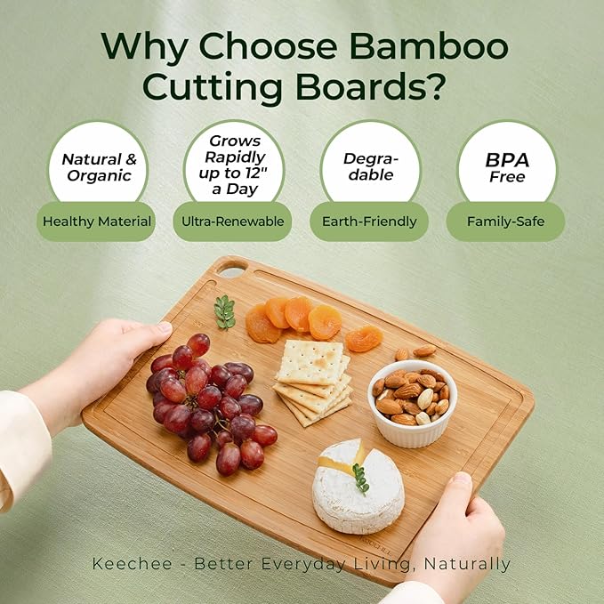 Dishwasher Safe Bamboo Cutting Board, Lightweight & Durable Wood Cutting Board, Reversible with Juice Groove, Easy to Store & Clean, Ideal Kitchen Gift for Home Cooks