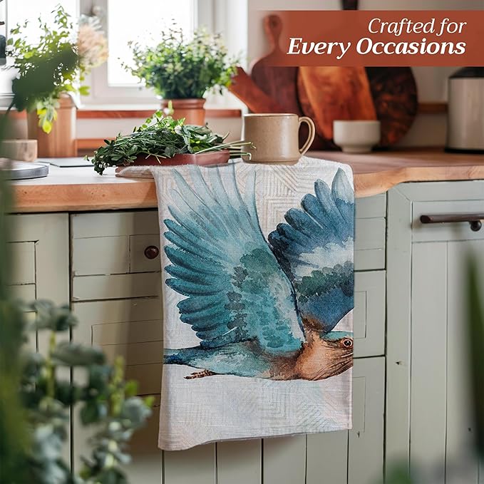 Maison d' Hermine Kitchen Towels Set of 3 100% Cotton 27.50" x 20" Reusable Cloth Tea Dish Towels Absorbent with Hanging Loop for Kitchen, Home, Dining, Cocktail Parties Spring/Summer (Flying Birds)
