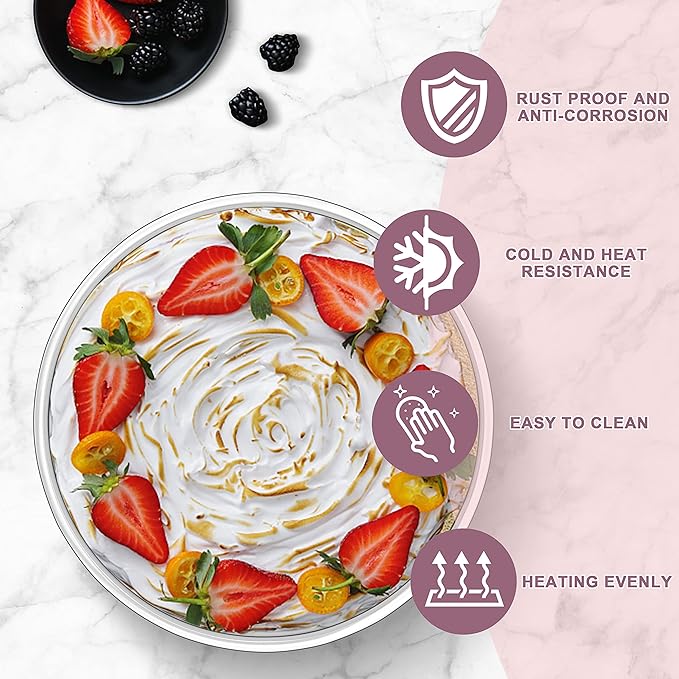 Herogo 8'' x 3'' Cake Pans Set of 2, Stainless Steel Deep 8 Inch Round Baking Pan, for Layer Birthday Wedding Christmas Cakes, Mirror Finish & Healthy, Deep Side & Oven Safe