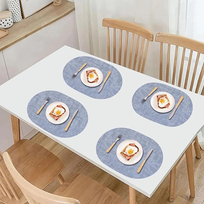 Leather Placemats Set of 6 Non Slip,Oval Blue Faux Leather Placemat Waterproof Reversible,Heat Resistant Wipeable Table Placemats for Dining Table,Modern Table Protectors