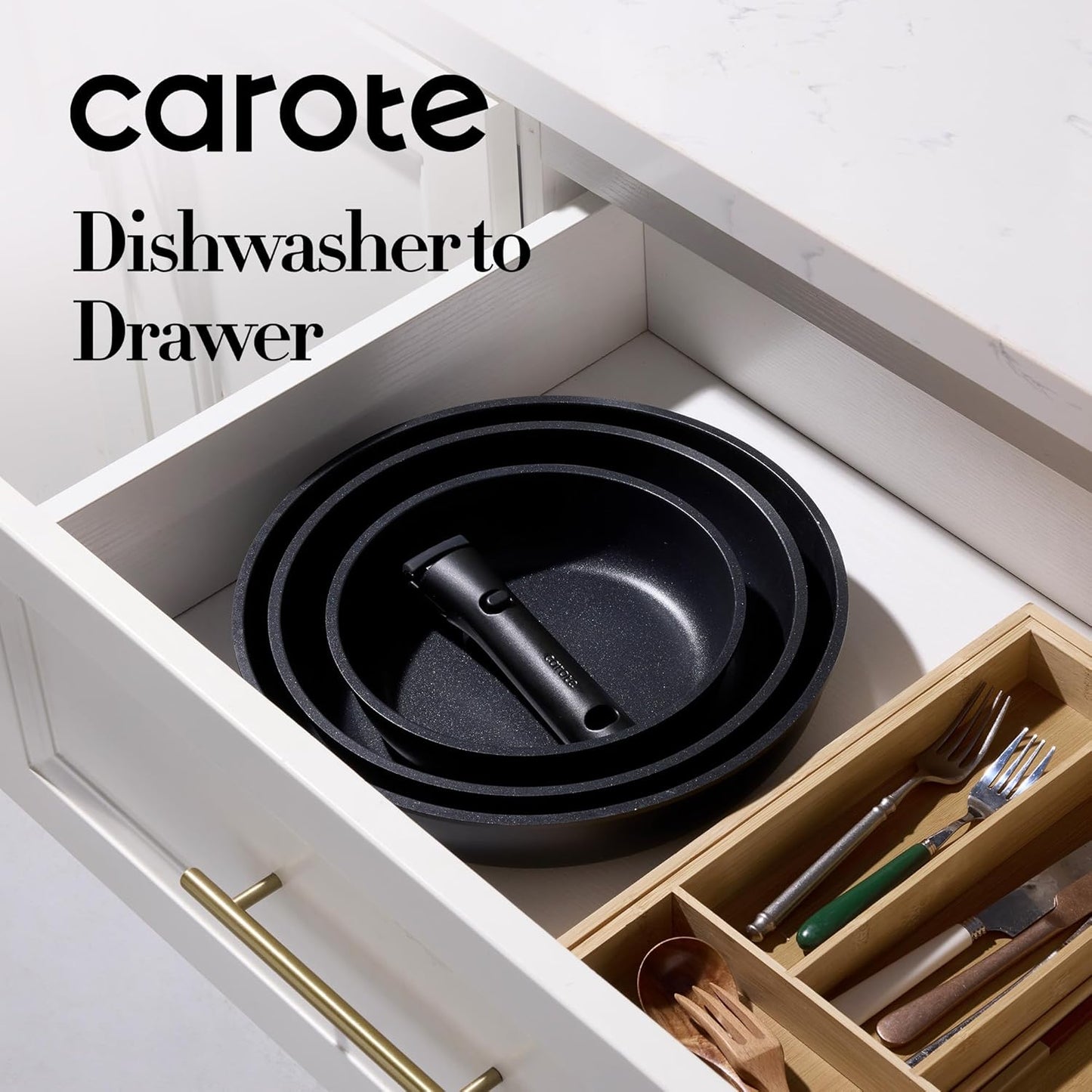 CAROTE 4pcs Non Stick Frying Pans, 8"+10"+12” Frying Pan Egg Pan Omelet Pans with Detachable Handle, Nonstick Cookware, PFOA Free, Induction Compatible & Oven Safe, Dishwasher Safe, Black