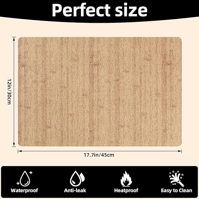 Vinyl Placemats Set of 6-12×17.7 Inch Waterproof & Heattable Placemats, Fall Faux Leather Wipeable Outdoor Table Mat for Dining, Kitchen, Indoor Outdoor Use (Brown, Wood Grain)