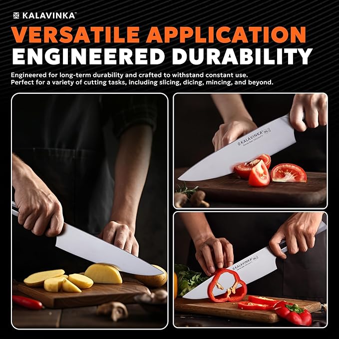 Professional Chef Knife 8", High Carbon Stainless Steel Blade, All-Purpose Kitchen Knife with Gifted Sheath, Summer Cooking (VENDANA)