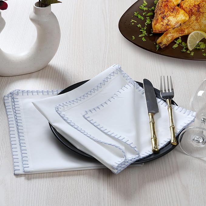 Bedding Craft Cotton Cloth Dinner Napkins Set of 12 – 18x18 Lavender Blue with Blanket Stitch Selvedge – Elegant Machine Washable Fabric Napkins for Weddings, Baby Showers, Parties & Dining