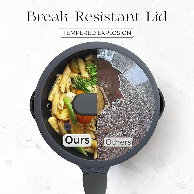 PRICUSIS Nonstick Saucepan with Lid, 2.7 Quart Non Toxic Pot with Pour Spouts, Full Coated, 100% Dishwasher Safe, Induction Compatible & Oven Safe, PTFE & PFOA Free, Black Sesame