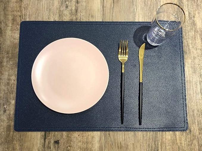 Jovono Set of 8 Faux Leather Placemats, PU Table Mats, Waterproof, Stain Resistant, Heat Resistant, Non-Slip Easy to Clean for Kitchen Dining Table,Conference Table C Blue Rectangle