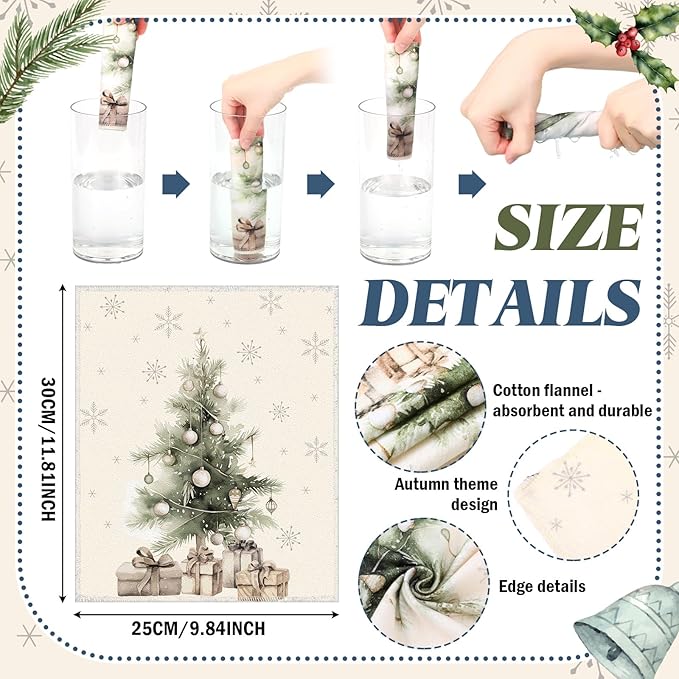 36 Pcs Christmas Reusable Paper Towels Rolls Washable Bulk Winter Christmas Tree Reindeer Kitchen Dish Towels Paperless Reusable Cloth Cotton Napkins with Cardboard for Kitchen Home Bathroom