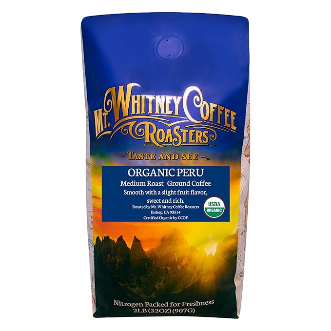 Mt. Whitney Organic Shade Grown, Low Acid Coffee from Peru (Ground, 2 Lb)