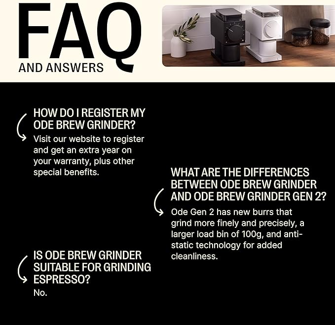 Fellow Gen 2 Ode Burr Coffee Grinder Electric with 31 Settings for Drip, French Press & Cold Brew - Small Footprint Electric Grinder - Matte White